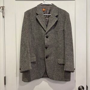 Dunn & Co Harris Tweed Vintage Blazer Grey Herringbone Wool Sport Coat Jacket